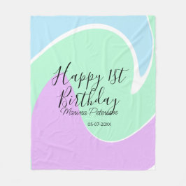 Cobertor De Velo Happy 1st birthday pink green blue acrylic pour 