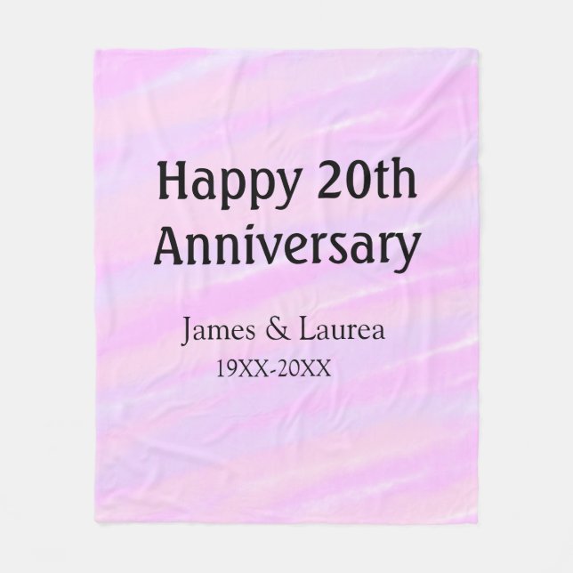 Cobertor De Velo Happy 20th anniversary pink purple pastel name bol (Frente)