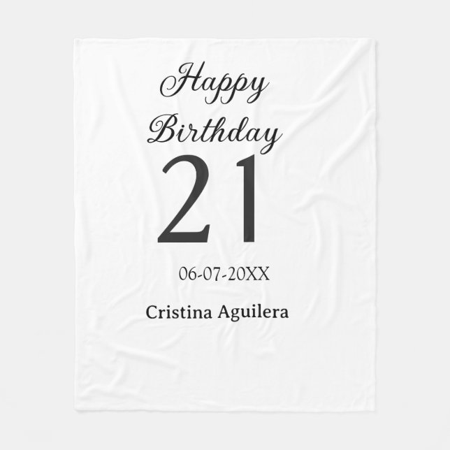 Cobertor De Velo Happy 21st birthday bold letter simple name minima (Frente)