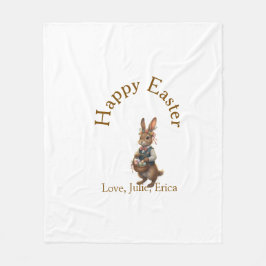 Cobertor De Velo Happy Easter brown bunny with eggs love add name 