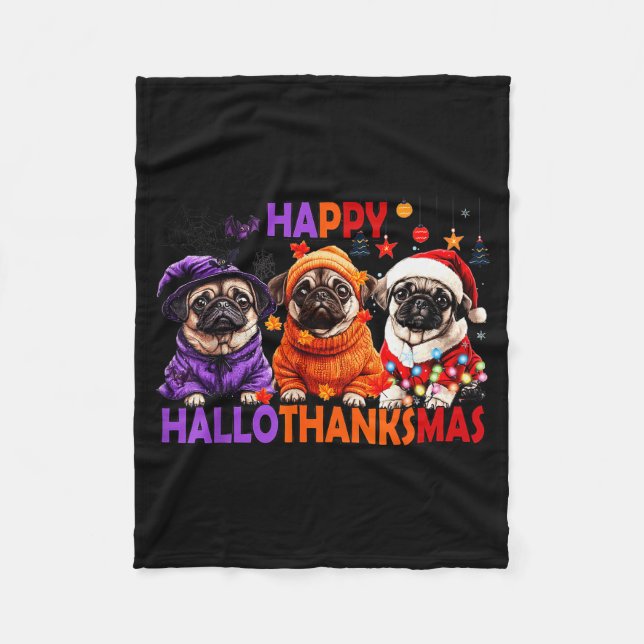 Cobertor De Velo Happy Hallothanksmas Funny Pug Halloween Thanksgiv (Frente)