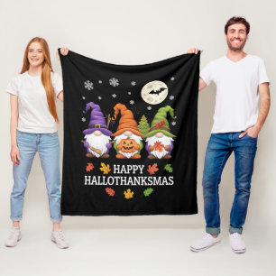 Cobertor De Velo Happy Hallothanksmas Gnomos Lover Halloween Xmas