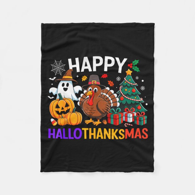 Cobertor De Velo Happy Hallothanksmas Halloween Thanksmas Holiday S (Frente)