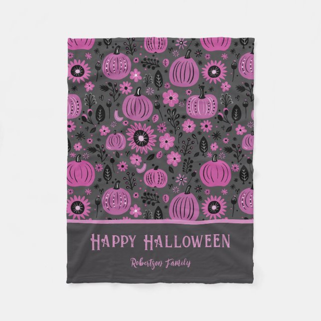 Cobertor De Velo Happy Halloween Purple Pumpkin Family Name (Frente)
