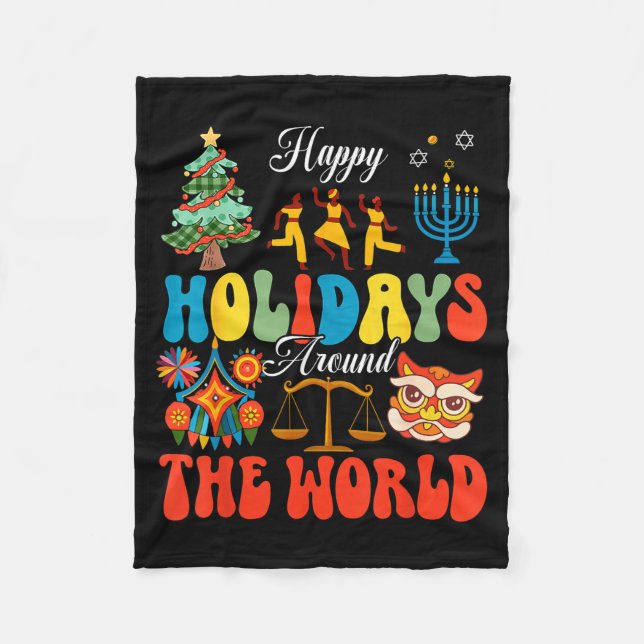 Cobertor De Velo Happy Holidays Around World Christmas Hanukkah Diw (Frente)