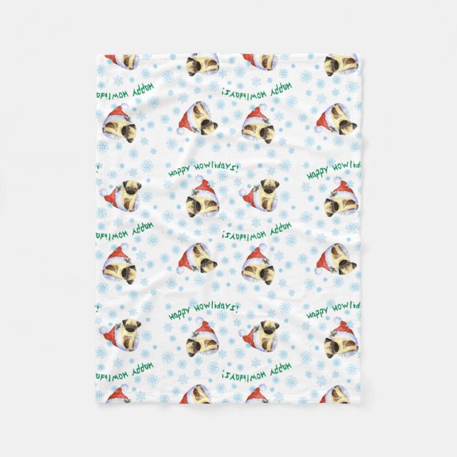 Cobertor De Velo Happy Howlidays Pug Fleece Blanket (Frente)