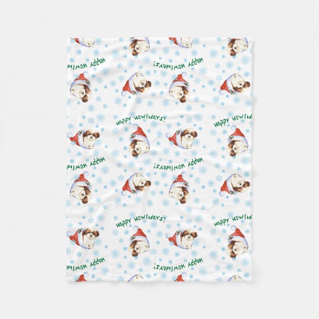 Cobertor De Velo Happy Howlidays Shih Tzu Fleece Blanket (Frente)