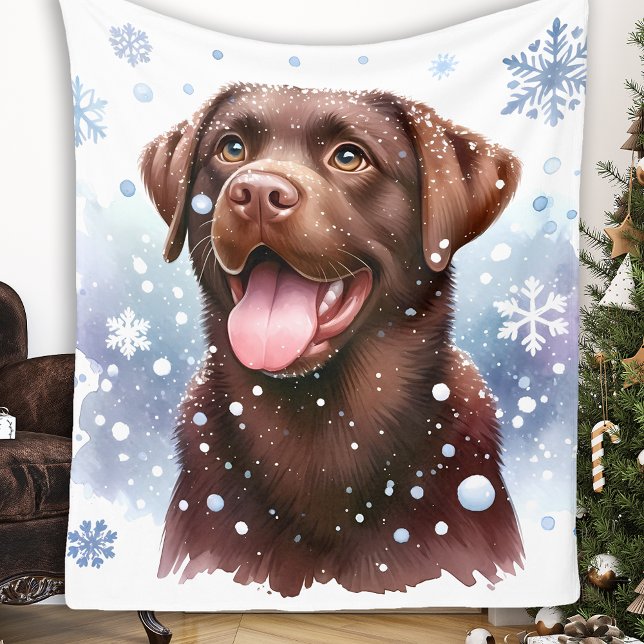 Cobertor De Velo Happy Labrador Retriever Dog Winter Flocos de Neve (Criador carregado)