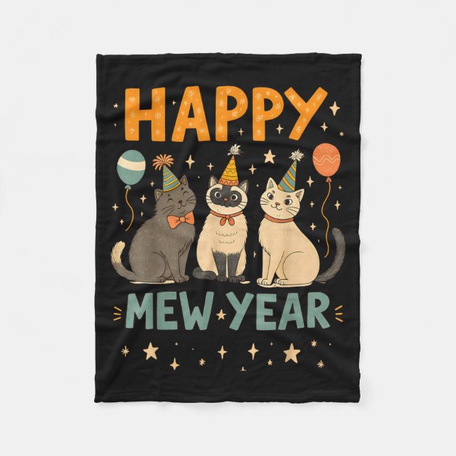 Cobertor De Velo Happy Mew Year Cat Party  (Frente)