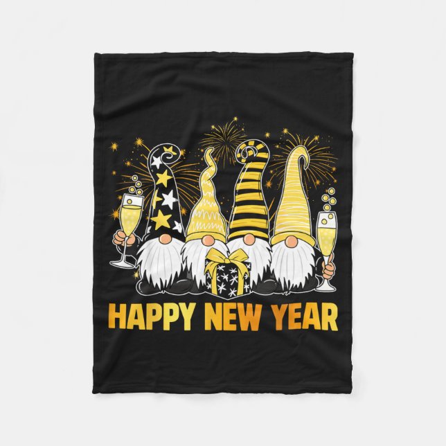 Cobertor De Velo Happy New Year 2026 Gnomes Drinking Champagne New  (Frente)