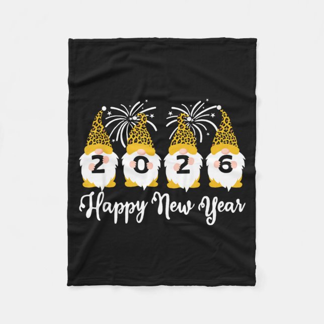 Cobertor De Velo Happy New Year 2026 Gnomes Leopard Print Gnomies G (Frente)