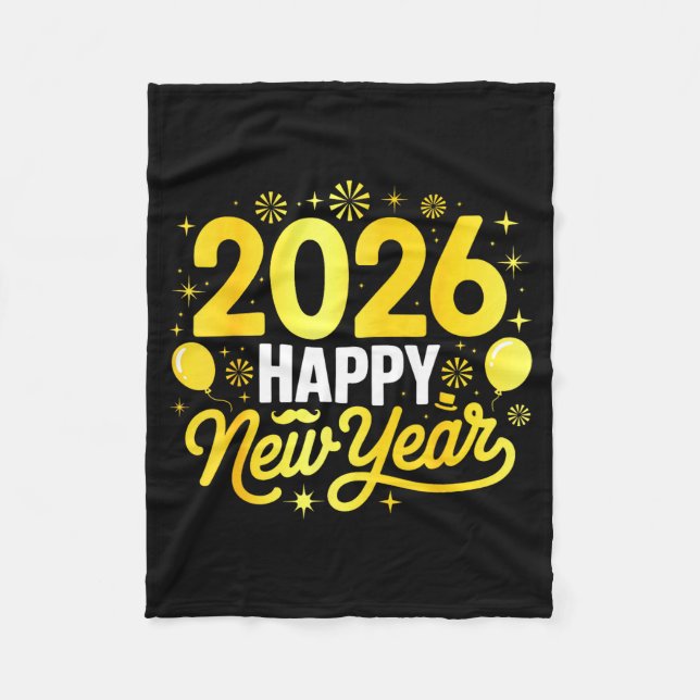 Cobertor De Velo Happy New Year 2026 Party Balloons Fireworks Famil (Frente)