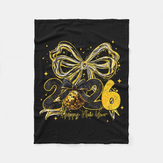 Cobertor De Velo Happy New Year Cute Gold Disco Ball Bow New Year's (Frente)