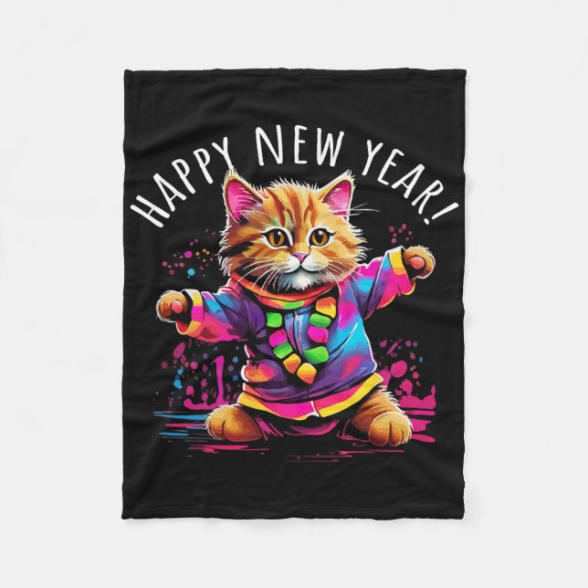Cobertor De Velo Happy New Year Party Dancing Cat Design  (Frente)