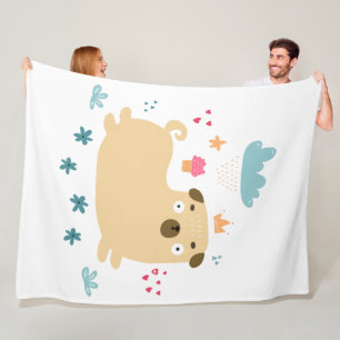 Cobertor De Velo Happy Puggy Fleece Blanket