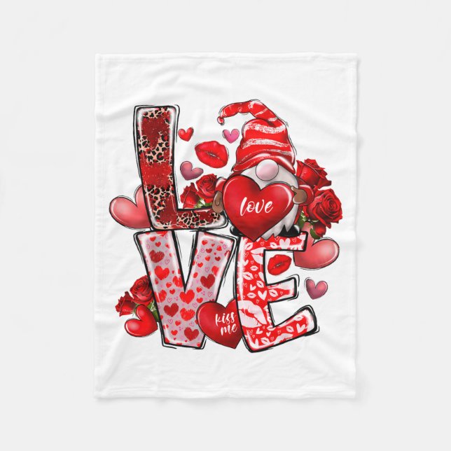 Cobertor De Velo Happy Valentine Gnome Heart Valentine's Day Couple (Frente)