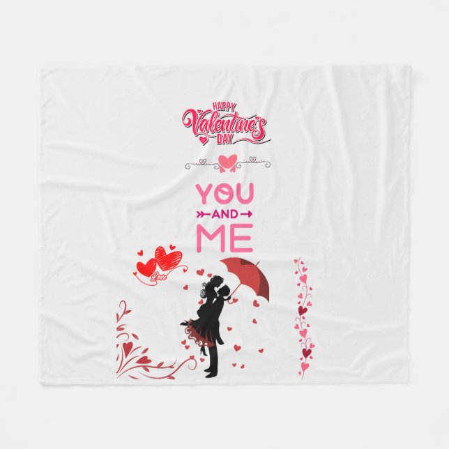 Cobertor De Velo Happy Valentine’s Day – You and Me Romantic Love  (Frente (Horizontal))