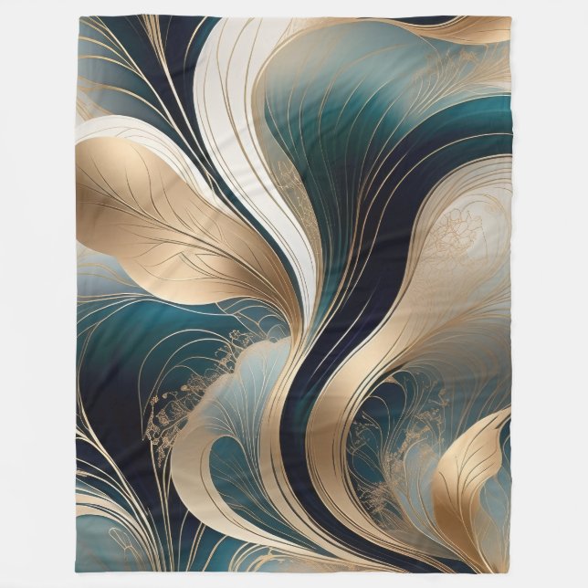 Cobertor De Velo Harmonia Dourada - Abstrato em Turquesa e Dourado (Frente)