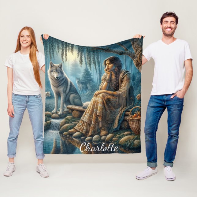 Cobertor De Velo Harmonia entre índios nativos e lobos (In Situ)