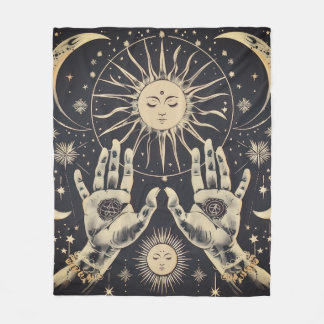 Cobertor De Velo ✨ Harmônica Cósmica Sun e Moon Fleece Blanket