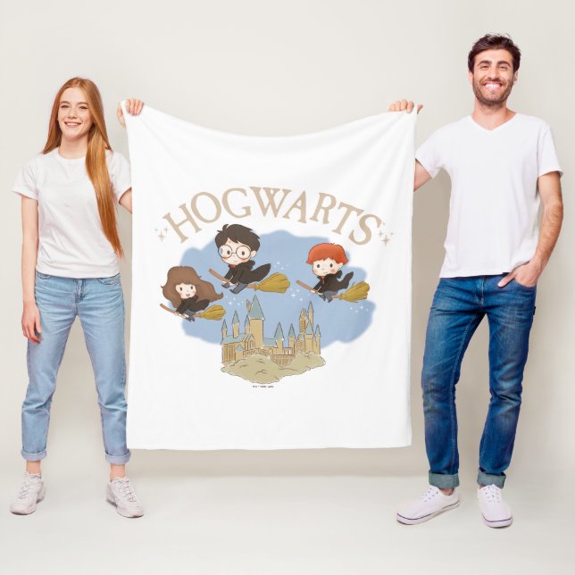 Cobertor De Velo HARRY POTTER™, Hermione & Ron sobrevoam HOGWARTS™ (In Situ)