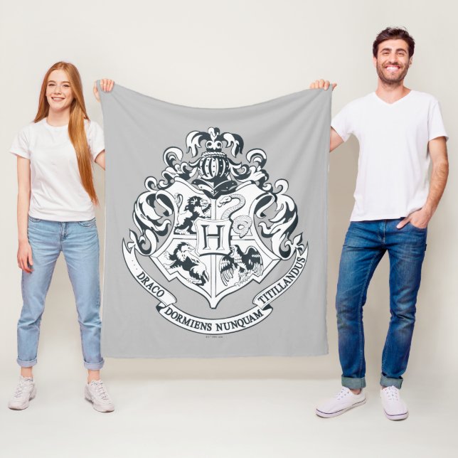 Cobertor De Velo Harry Potter | Hogwarts Crest - Black and White (In Situ)