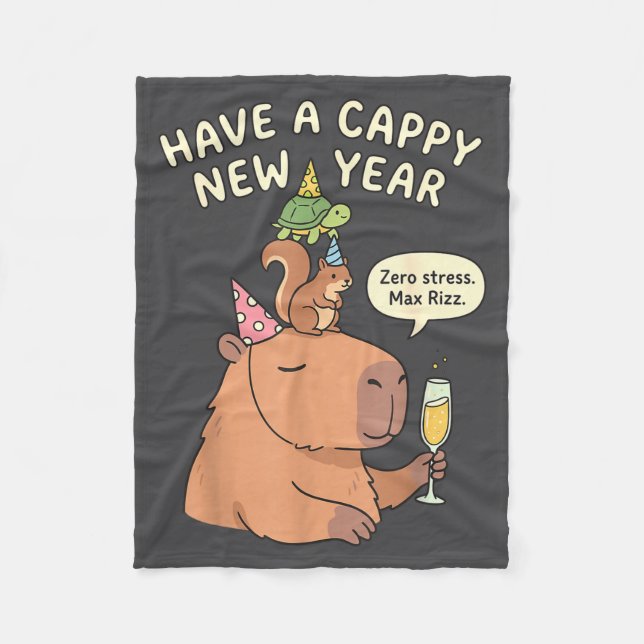 Cobertor De Velo Have A Cappy New Year 2026 Capybara Max Rizz Funny (Frente)