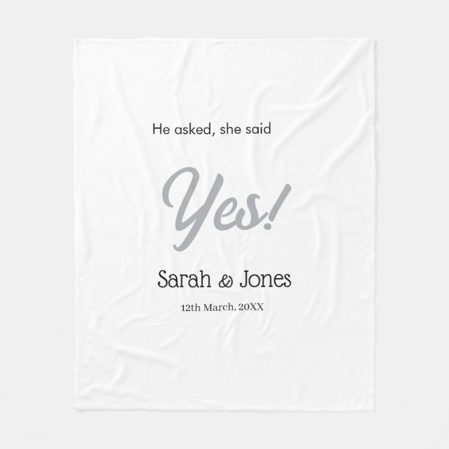 Cobertor De Velo He asked she said yes engagement simple silver dat (Frente)