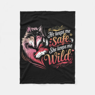 Cobertor De Velo He Keeps Me Safe She Keeps Me Wolf Art Lover Coupl