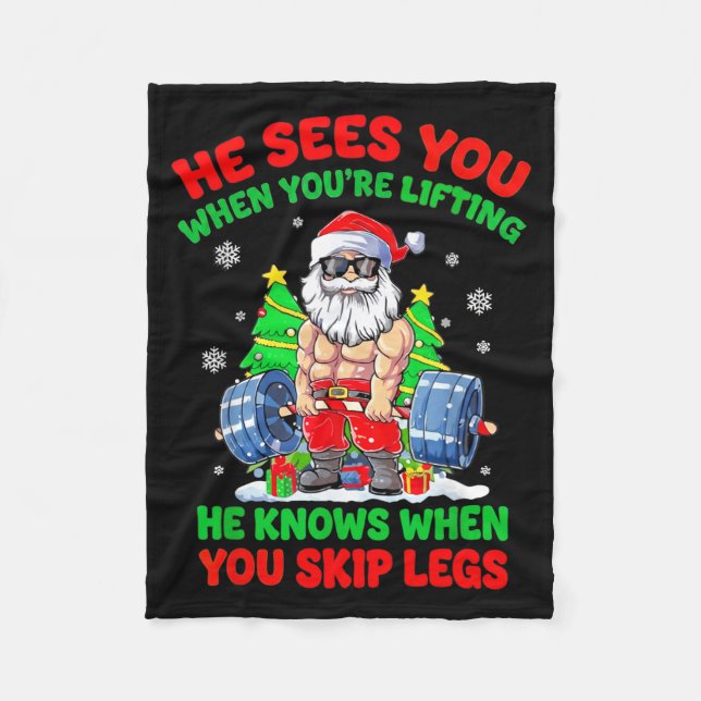 Cobertor De Velo He Sees You When You're Lifting Skip Legs Santa Ch (Frente)