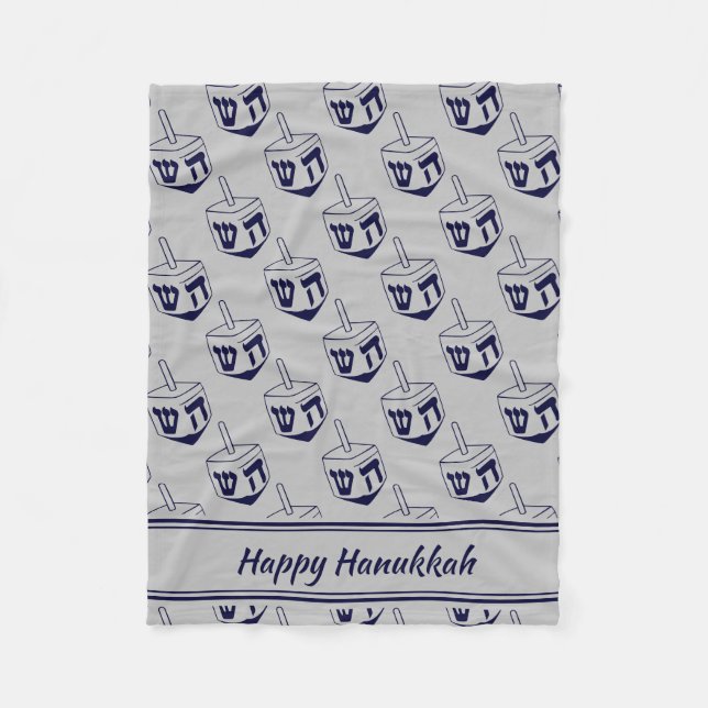Cobertor De Velo HELY HANUKKAH Dreidel Modern SILVER Marinho (Frente)