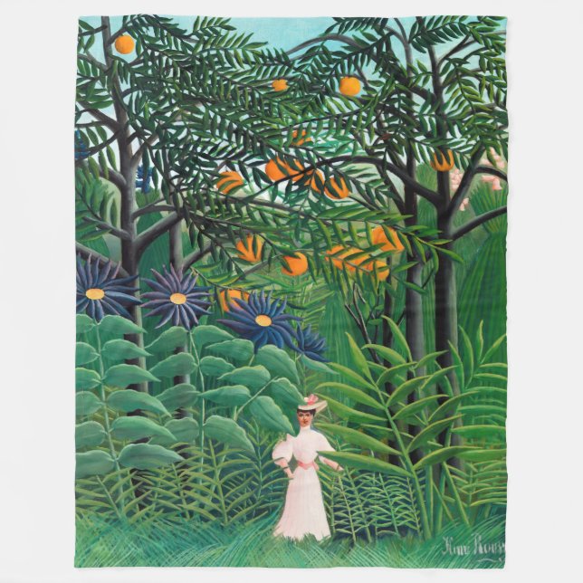Cobertor De Velo Henri Rousseau - Mulher caminhando em uma Floresta (Frente)
