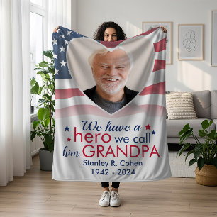 Cobertor De Velo Herói vovô Veterano Personalizou a bandeira da Amé