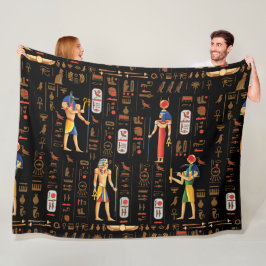 Cobertor De Velo Hieróglifos e deidades Dourados egípcios em preto