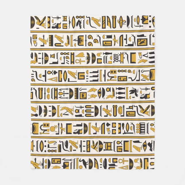 Cobertor De Velo Hieróglifos Egípcios: Amarelo-Preto Sem Costura. (Frente)