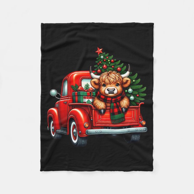 Cobertor De Velo Highland Cow In Truck Farm Farmer Christmas Cow Ca (Frente)