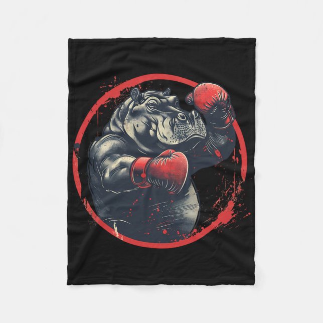 Cobertor De Velo Hipopótamo Boxeador Com Luvas de Boxe Kickboxing E (Frente)