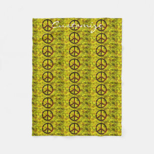 Cobertor De Velo hippie groovy 70 - símbolo de paz amarelo