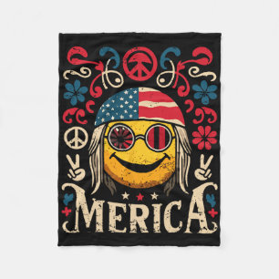 Cobertor De Velo Hippie Groovy Face 4 de julho Bandeira dos Estados
