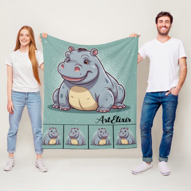 Cobertor De Velo Hippopotamus Funny Kawaii Impressão Azul (In Situ)