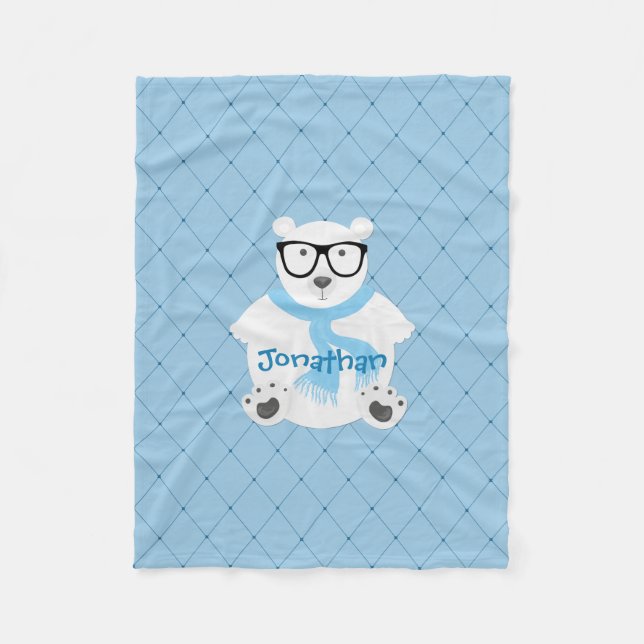 Cobertor De Velo Hipster Polar Bear Azul Cujo Papel É Personalizado (Frente)