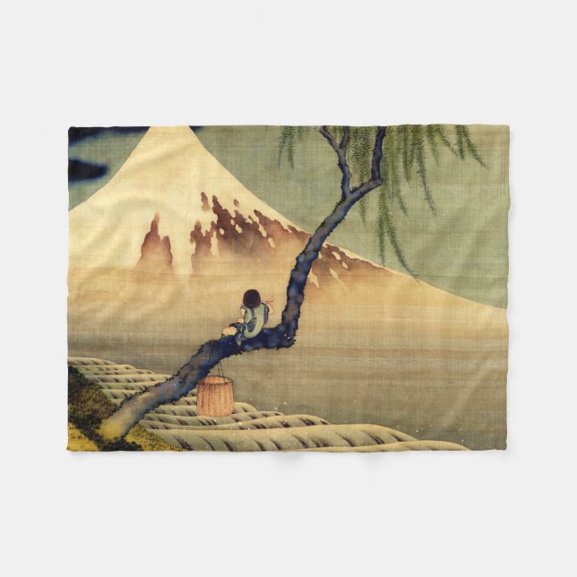 Cobertor De Velo Hokusai Boy Vivendo o Monte Fuji Japonês (Frente (Horizontal))
