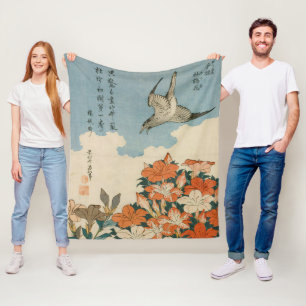 Cobertor De Velo Hokusai - Um Cuco e Azaléias Arte Refinada