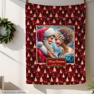Cobertor De Velo Holiday Blanket Vintage Sr. e Sra. Claus Natal