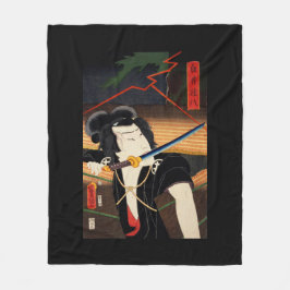 Cobertor De Velo Homem japonês com katana na boca