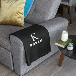 Cobertor De Velo Homem monograma personalizado preto e branco nome 