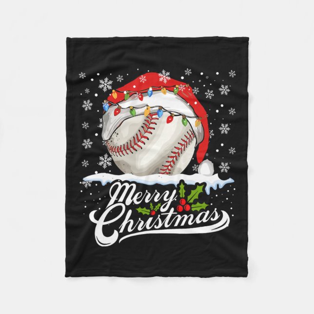 Cobertor De Velo Homens do Natal Baseball Ball Santa Hat Xmas Boys (Frente)