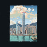 Cobertor De Velo Hong Kong China Viagem Art Vintage<br><div class="desc">Design de viagem de vetor retrovetor de Hong Kong. Uma mistura de Oriente e Ocidente: Hong Kong orgulha-se de uma mistura cativante de influências chinesas e ocidentais.</div>
