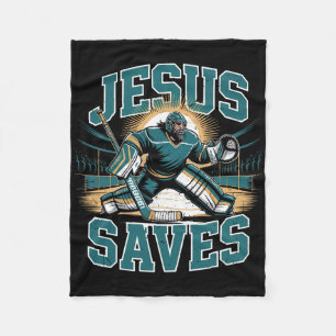Cobertor De Velo Hóquei Cristão Jesus Salva Humor de Goleiro Religi