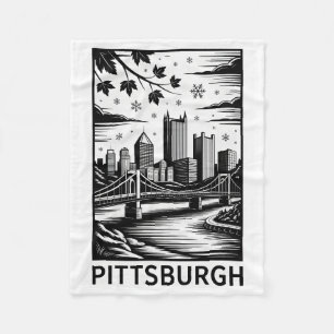 Cobertor De Velo Horizonte de Pittsburgh Preto e Branco Cidade de I